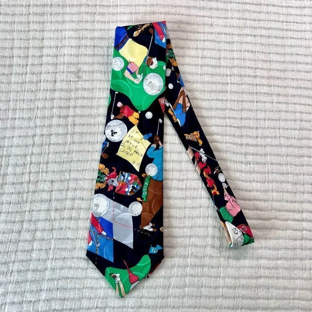 Nicole Miller‎ Mens Multicolor 1991 Silk Golf Colorful Motif Novelty Neck Tie OS